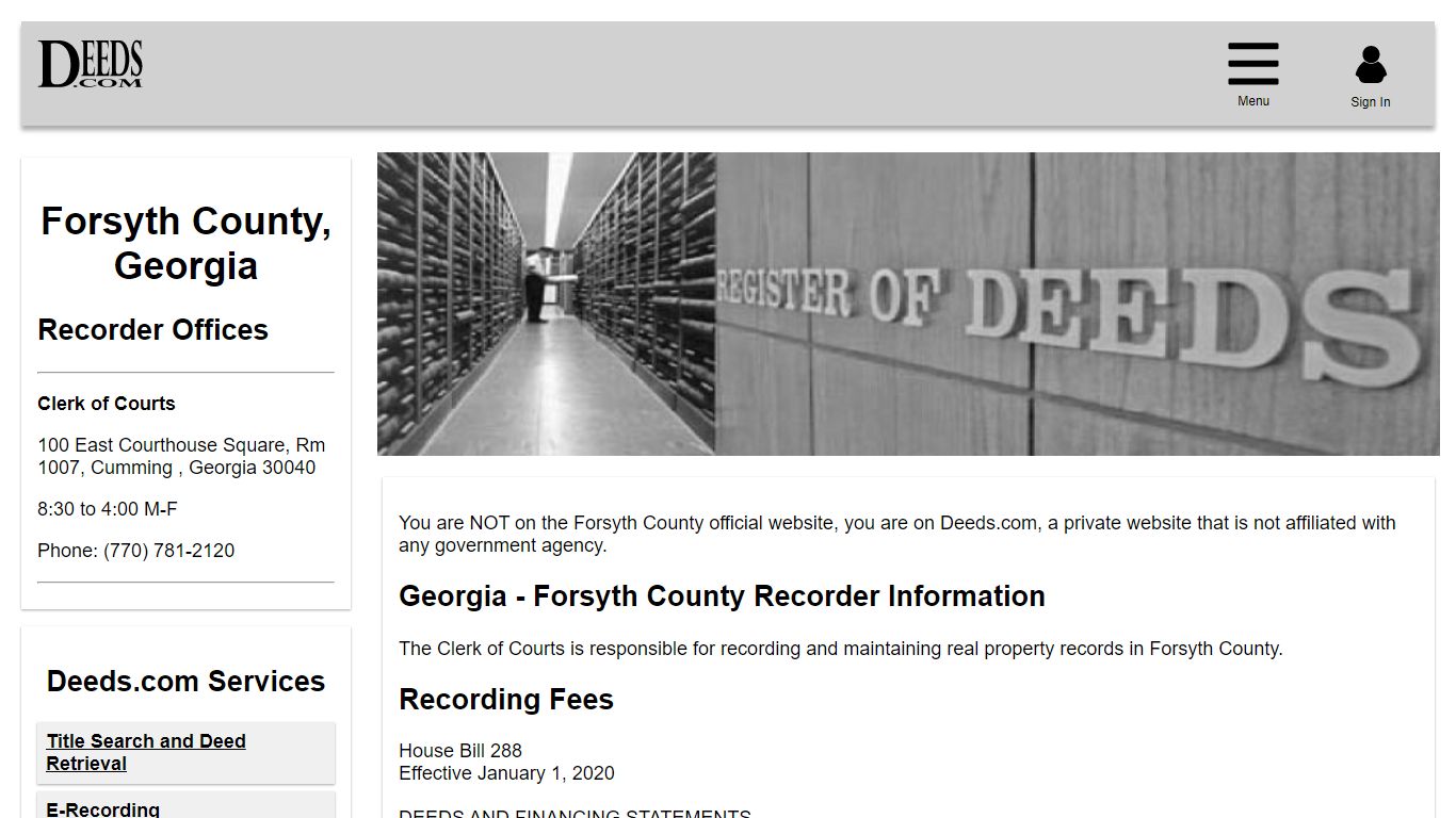 Forsyth County Recorder Information Georgia - Deeds.com